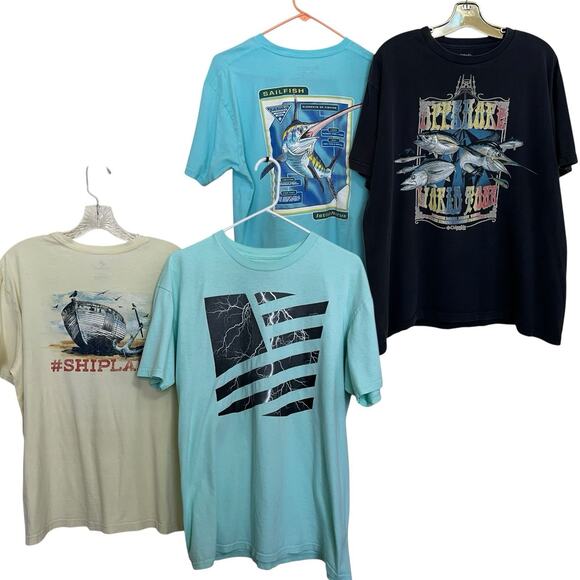 Columbia/Caribbean/Popular Demand Lot Of 4 Fishing Camping Tee Shirts Men Large - Picture 1 of 10